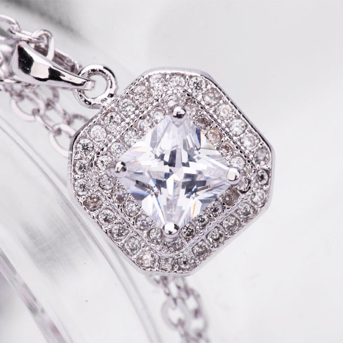 Unique Square Design CZ Earrings & Necklace Set - The Wedding Garter