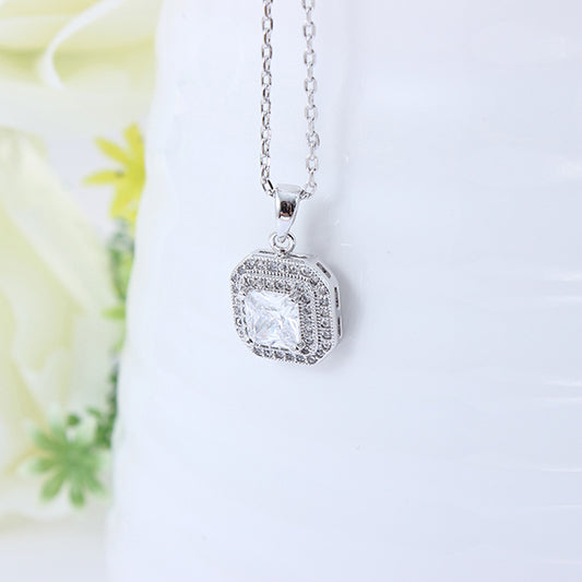 Unique Square Design CZ Earrings & Necklace Set - The Wedding Garter
