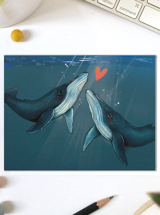 VALERIE BOIVIN Carte de Souhait - Baleines Bleues