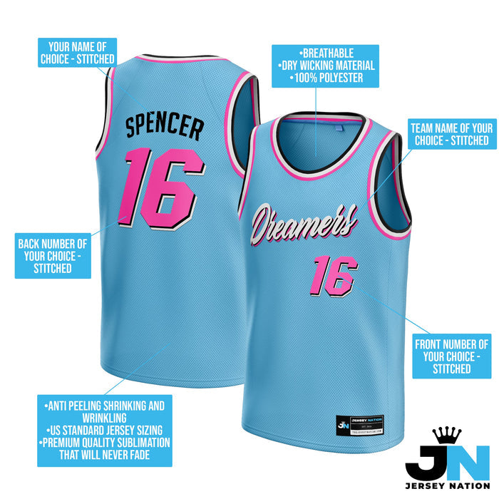Light Blue Vice City Custom Basketball Jersey