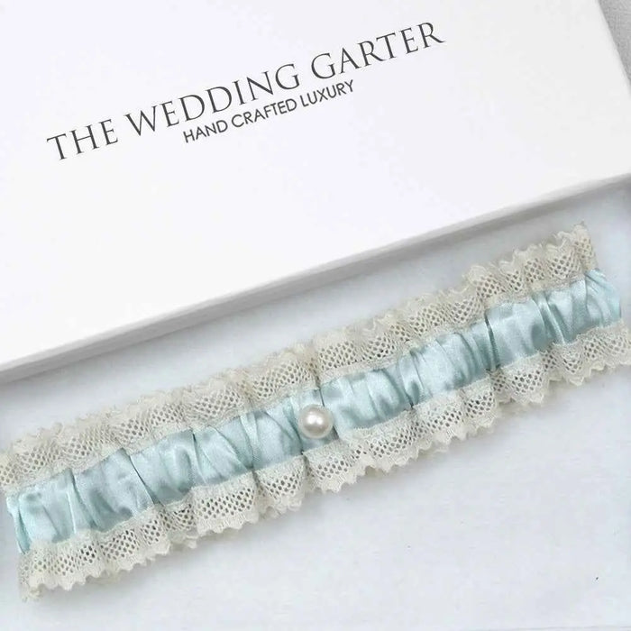 Victoria Teal & Cream Satin Wedding Garter