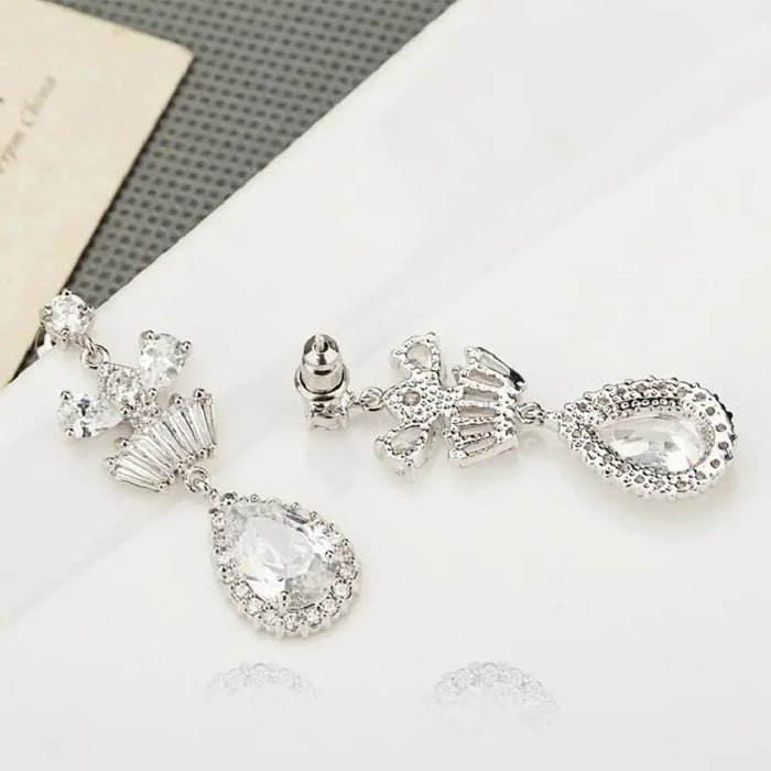 Vintage Cubic Zirconia Drop Bridal Earrings For Wedding Day - The Wedding Garter