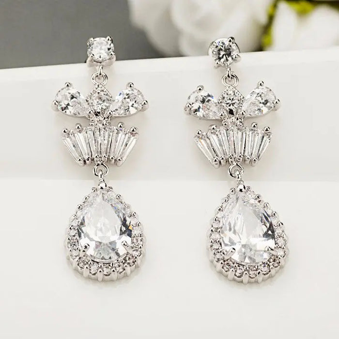 Vintage Cubic Zirconia Drop Bridal Earrings For Wedding Day - The Wedding Garter