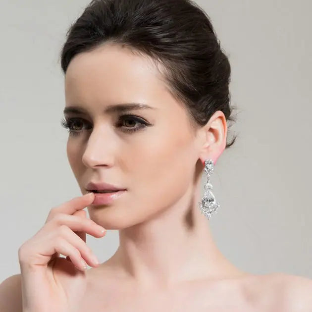 Vintage Cubic Zirconia Long Dangle Chandelier Earrings - The Wedding Garter