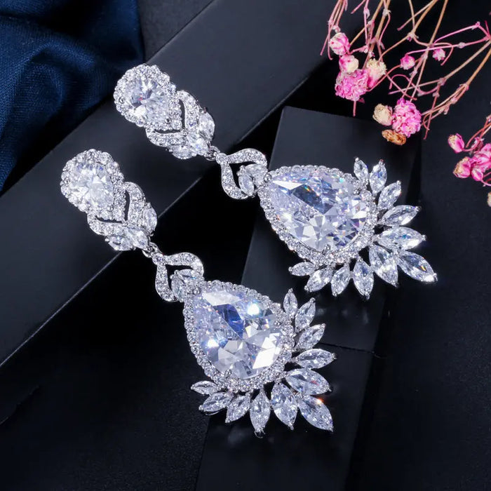 Vintage Cubic Zirconia Long Dangle Chandelier Earrings - The Wedding Garter