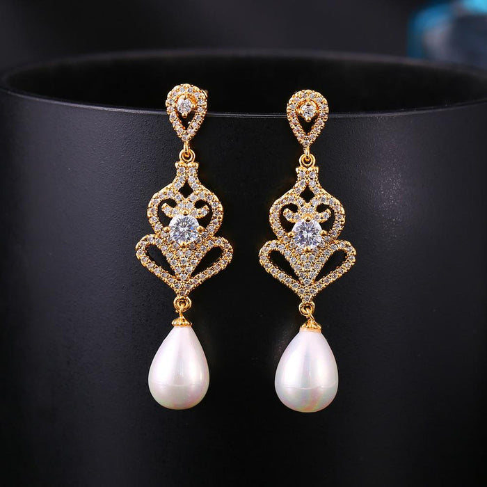 Vintage Inspired Pearl & CZ Diamond Chandelier Earrings - The Wedding Garter