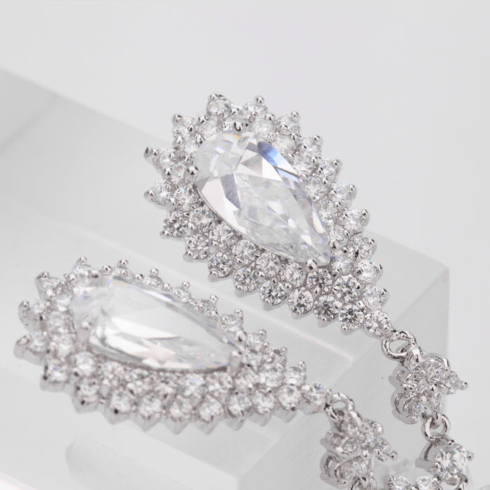 Vintage Style Long Drop CZ Diamond Bridal Earrings - The Wedding Garter