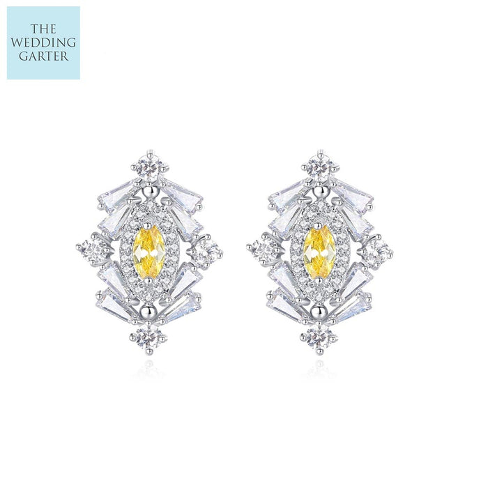 Vintage Style Yellow Cubic Ziconia Stud Earrings - The Wedding Garter