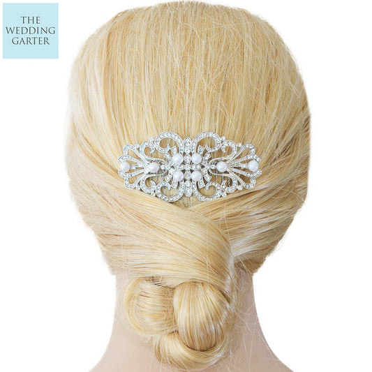 Vintage Syle Pearl & Crystal Bridal Hair Comb - The Wedding Garter