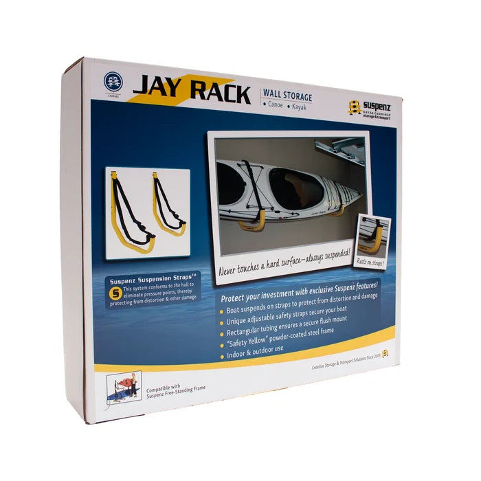 Wall Mount Kayak J Rack With Support Straps - Suspenz