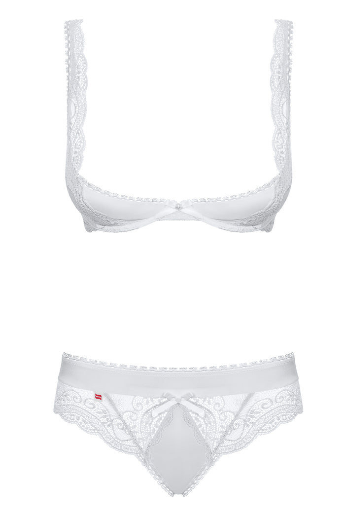 White Lace Open Half Cup Bra & Gstring Set - The Wedding Garter