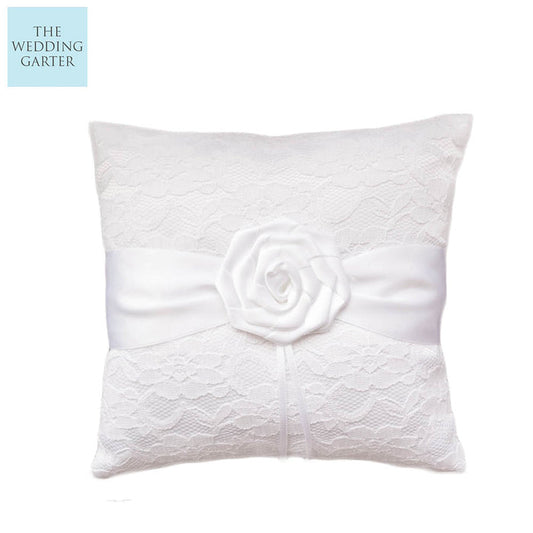 white lace ring bearer pillow