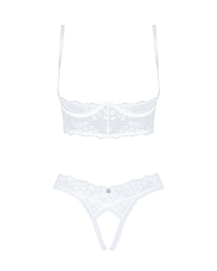 White Open Quarter Cup & Crotchless Bra Set - The Wedding Garter