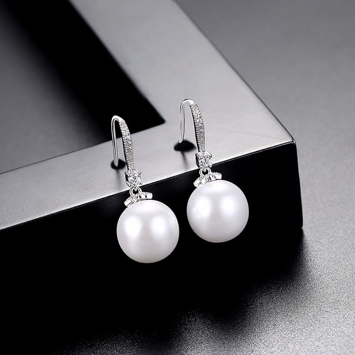 White Pearl Bridal Earrings With Hook Back - The Wedding Garter