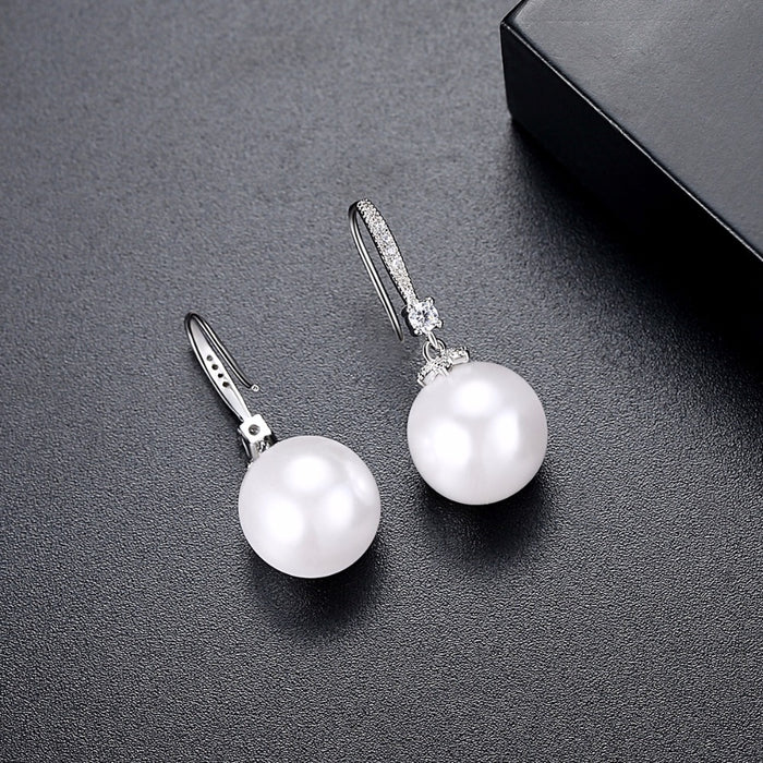 White Pearl Bridal Earrings With Hook Back - The Wedding Garter
