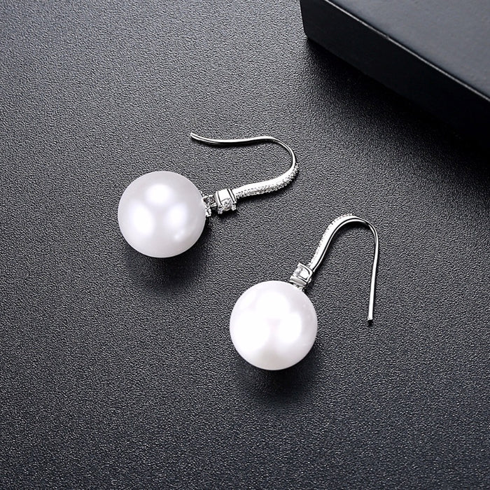White Pearl Bridal Earrings With Hook Back - The Wedding Garter
