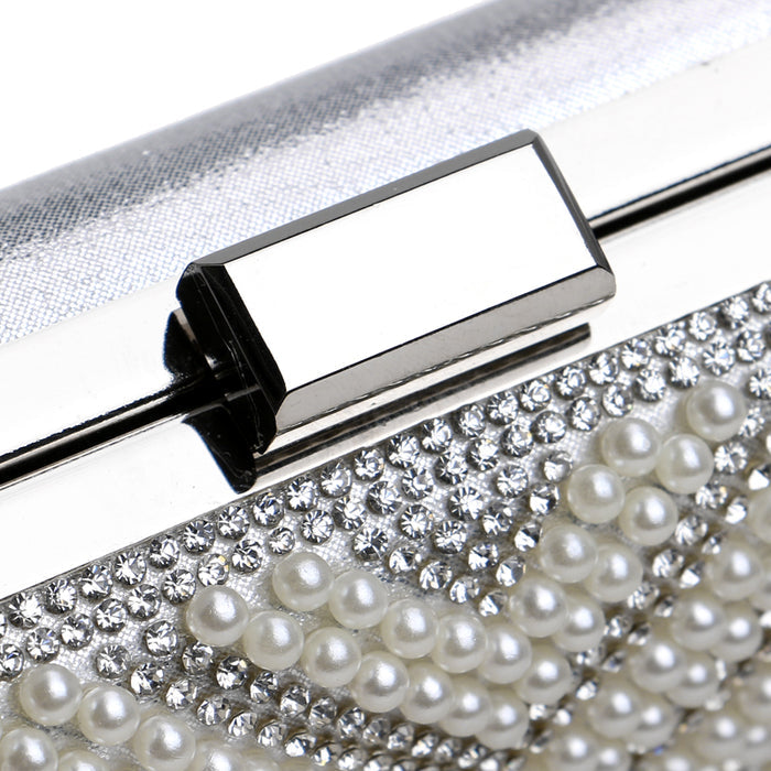 White Pearl & Crystal Beaded Evening Bag - The Wedding Garter