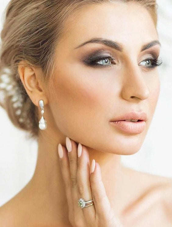 White Pearl & CZ Dropper Bridal Earrings - The Wedding Garter