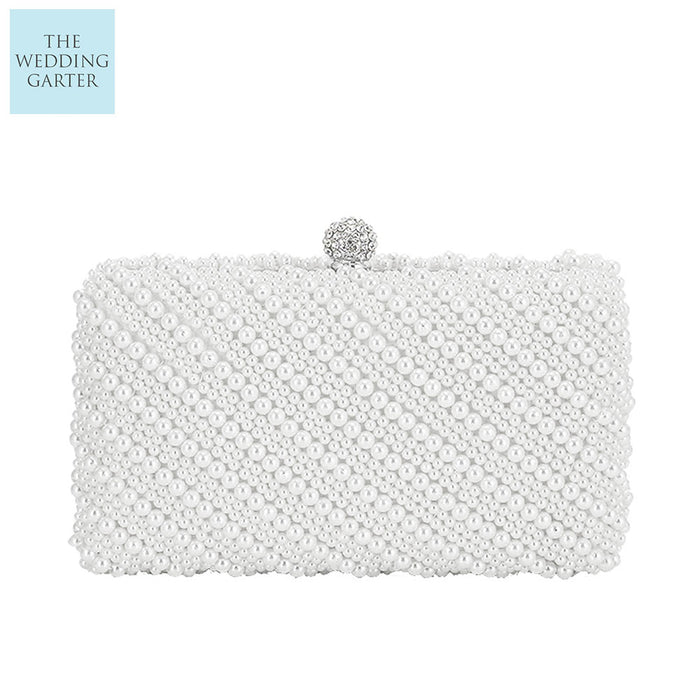 White Pearl Double Sided Beaded Clutch - The Wedding Garter