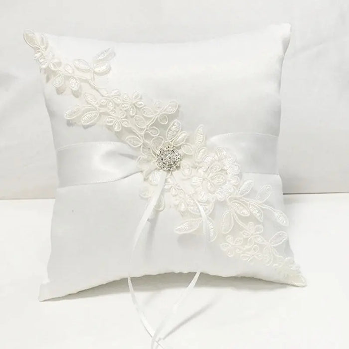 White Satin & Ivory Lace Ring Pillow - The Wedding Garter