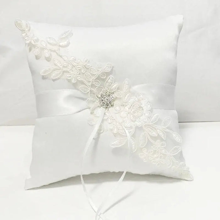 White Satin & Ivory Lace Ring Pillow - The Wedding Garter