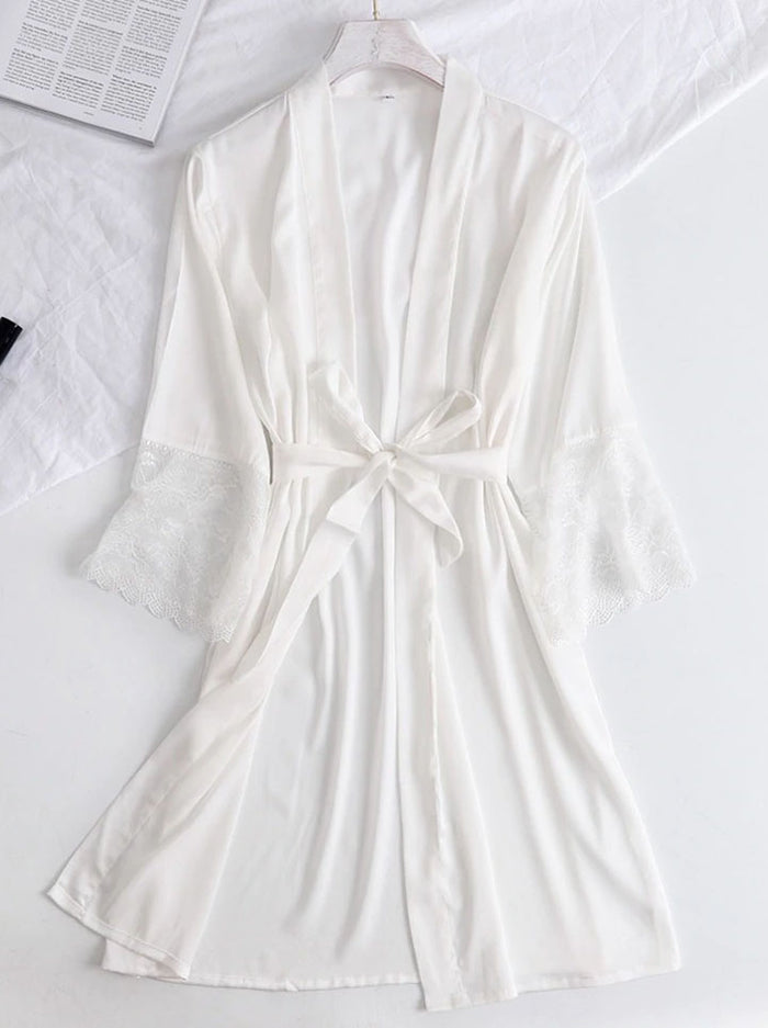 White Satin & Lace Bridal Robe - The Wedding Garter