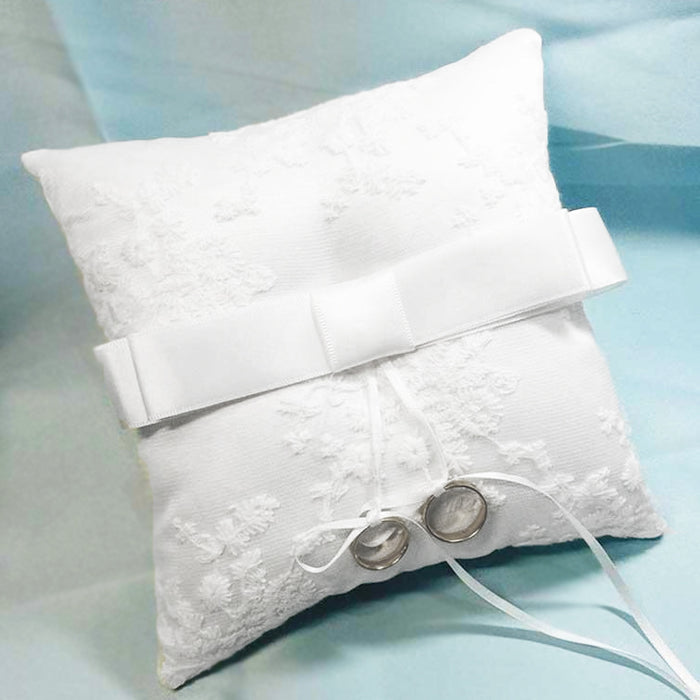 White Satin & Lace Wedding Ring Cushion - The Wedding Garter