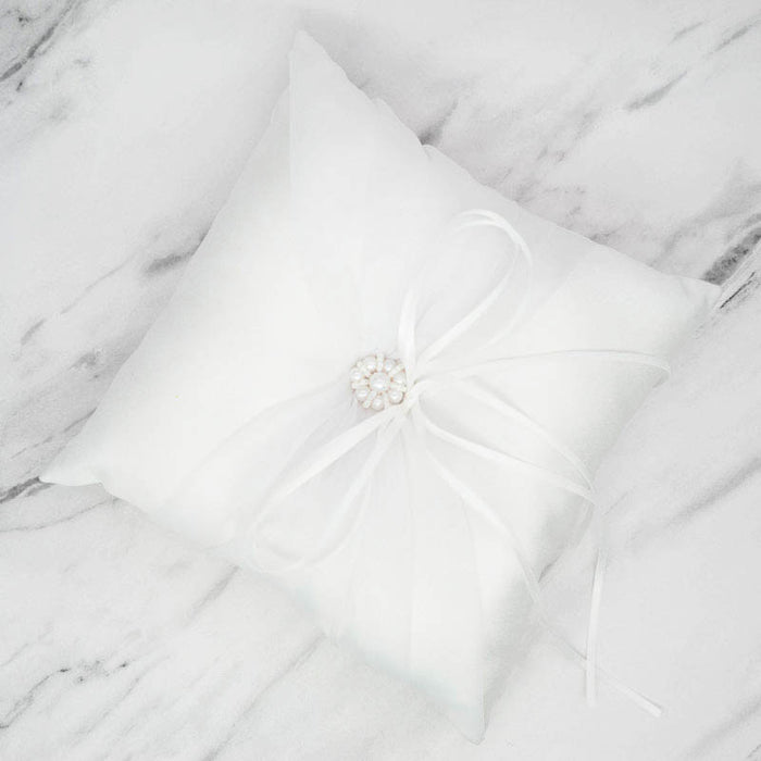 White Satin & Organza Wedding Ring Pillow - The Wedding Garter