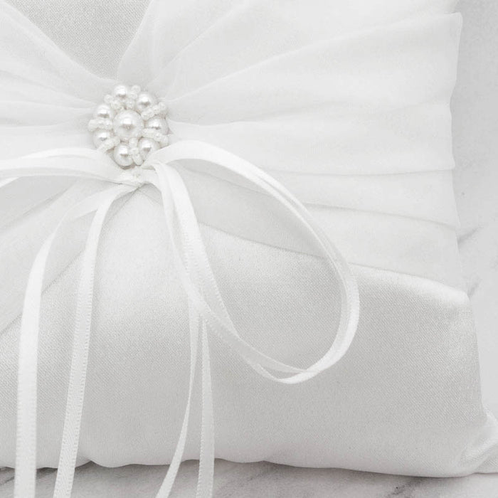 White Satin & Organza Wedding Ring Pillow - The Wedding Garter