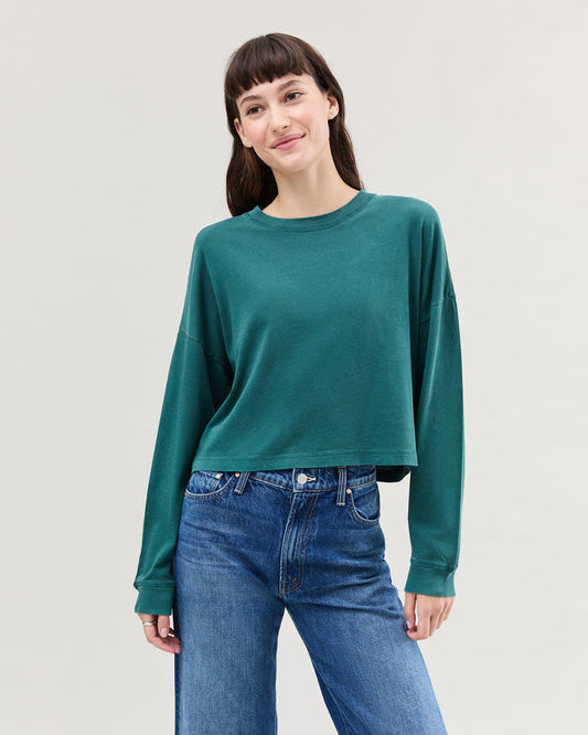 Women's Relaxed Crop Long Sleeve Tee in Bone (White) | Richer Poorer