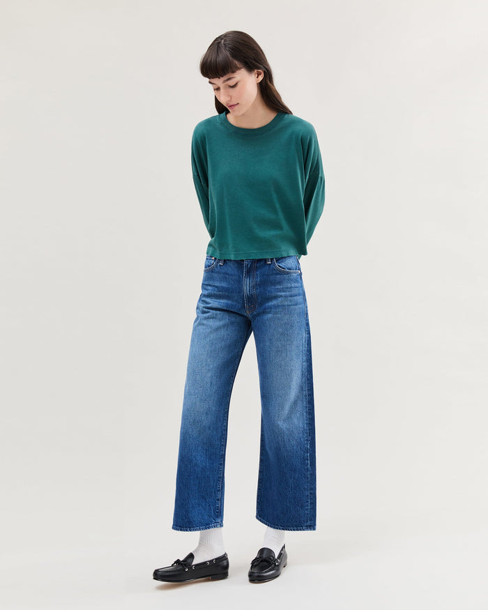 Women's Relaxed Crop Long Sleeve Tee in Bone (White) | Richer Poorer