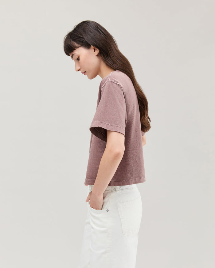 Womens Relaxed Crop Tee - Pigment Dye Jersey - Plum Smoke