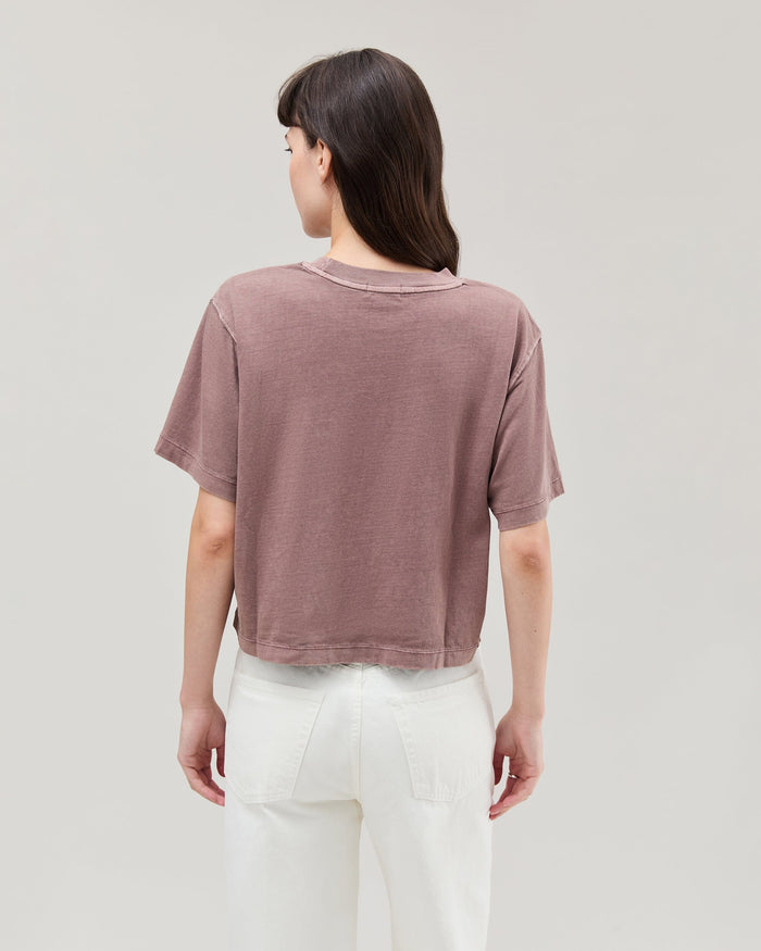 Womens Relaxed Crop Tee - Pigment Dye Jersey - Plum Smoke