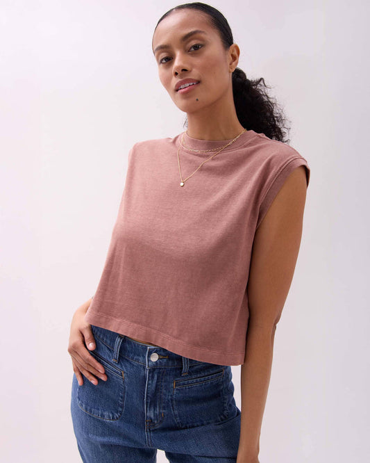 Womens Relaxed Muscle Tee - Pigment Dye Jersey - Russet
