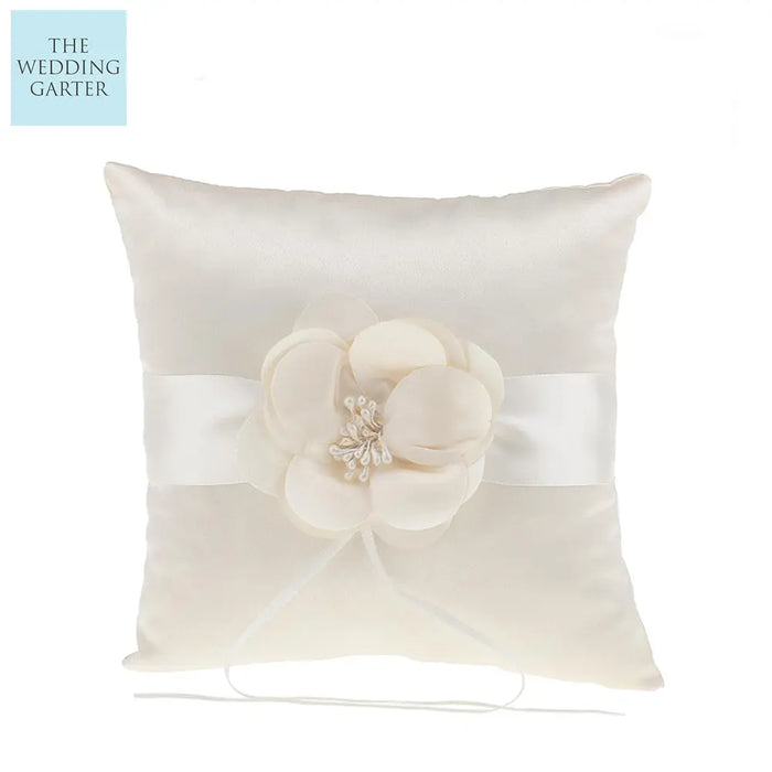 Yvette Champagne Floral Wedding Ring Pillow - The Wedding Garter