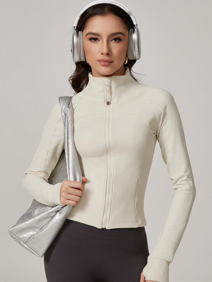 Zipper Stand Up Collar Thumbholes Jackets